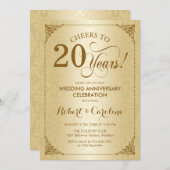 20周年結婚記念日 - ゴールドダマスク 招待状 (正面/裏面)