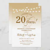 20周年結婚記念日 - ゴールド ホワイト 招待状 (正面/裏面)