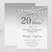 20周年結婚記念日 - シルバー ホワイト 招待状 (正面/裏面)