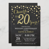 20周年結婚記念日 黒板 ゴールド 招待状 (正面/裏面)