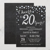 20周年結婚記念日 黒板 ブラック シルバー 招待状 (正面/裏面)