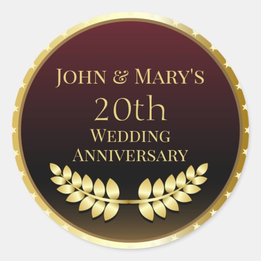 20周年結婚金ゴールド勲章 ラウンドシール (正面)