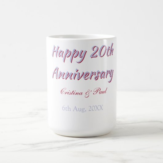 20周年記念おめでとう パープルマロンの結婚式の名前 コーヒーマグカップ (中央)