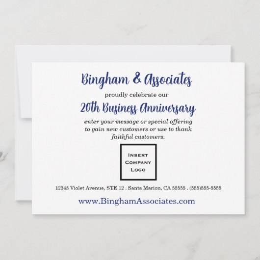 20周年記念のお知らせブルー 案内状 (裏面)