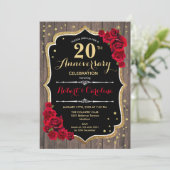 20周年記念の招待状 - 木製 レッド ゴールド 招待状 (スタンド正面)