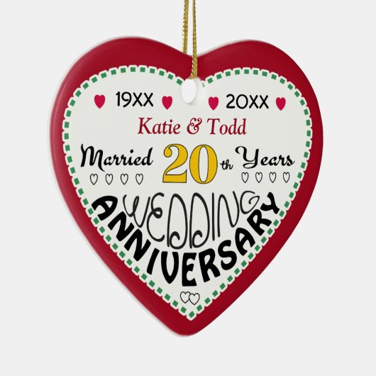 20周年記念ギフトハート型クリスマス セラミックオーナメント (右)
