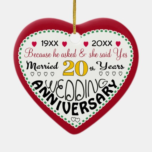 20周年記念ギフトハート型クリスマス セラミックオーナメント (裏面)