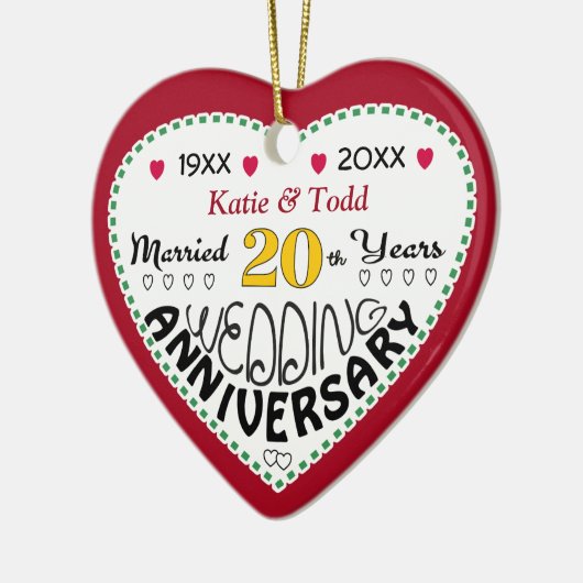20周年記念ギフトハート型クリスマス セラミックオーナメント (左)