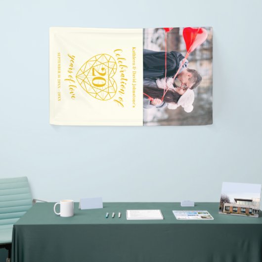 20周年記念ハートパーソナライズされた写真黄金 横断幕 (トレードショー)