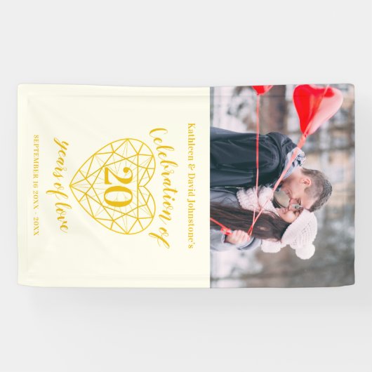 20周年記念ハートパーソナライズされた写真黄金 横断幕 (横)