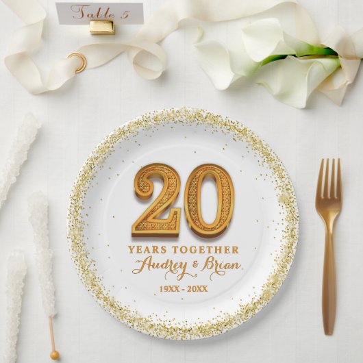 20周年記念パーソナライズ ペーパープレート (ウェディング)