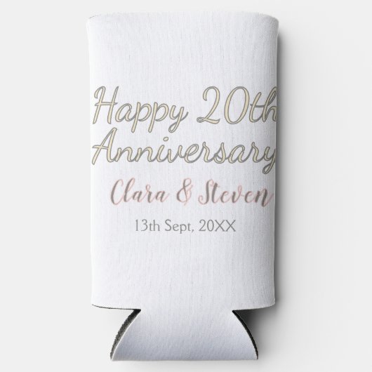 20周年記念日 名前 ピンク グレー パステル スリム缶クーラー (正面)