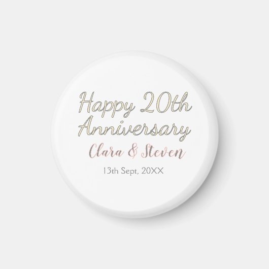 20周年記念日 名前 ピンク グレー パステル マグネット (正面)