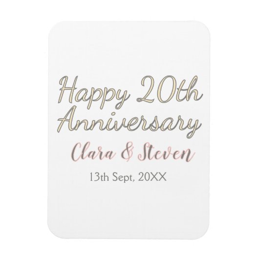 20周年記念日 名前 ピンク グレー パステル マグネット (縦)