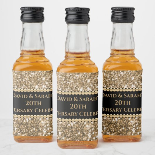 20周年記念結婚お祝い金ゴールドグリッター リキュールボトルラベル (ボトル)