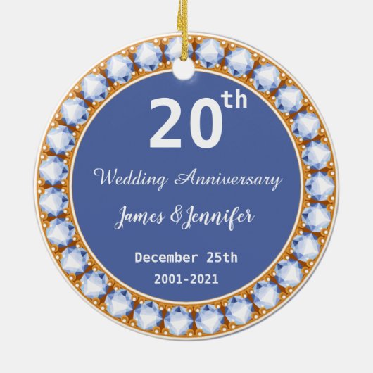 20周年記念結婚ダイヤモンド名前をカスタムする セラミックオーナメント (裏面)