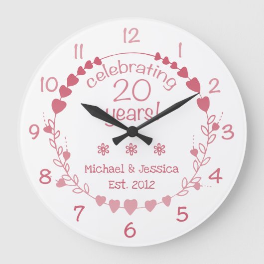 20周年記念結婚ハート ラージ壁時計 (正面)