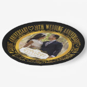 20周年記念結婚フォトブラック | ゴールドトーン ペーパープレート (アングル)