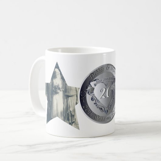 20周年記念結婚プラチナ2つ星フォトズ株式会社 コーヒーマグカップ (正面左)