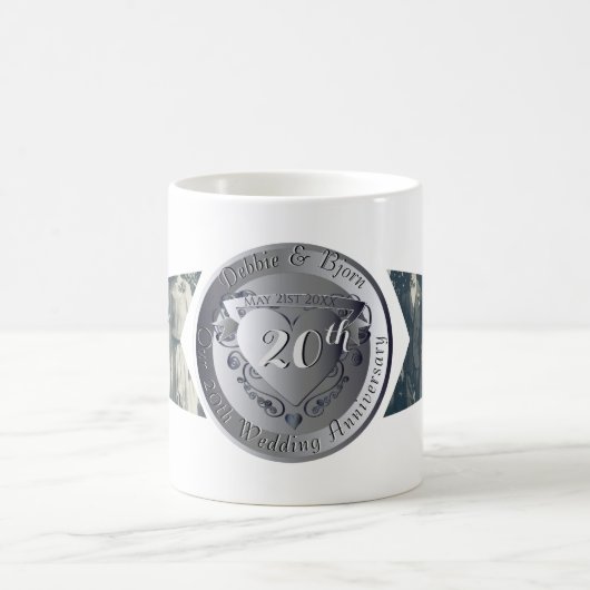 20周年記念結婚プラチナ2つ星写真 コーヒーマグカップ (中央)