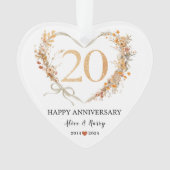 20周年記念結婚金ゴールドハートカップル写真 オーナメント (正面)