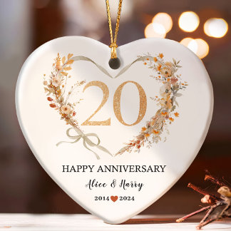 20周年記念結婚金ゴールドハートカップル写真 オーナメント