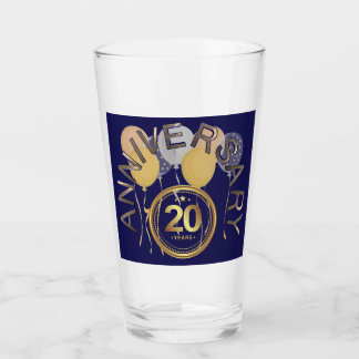 20周年記念青い金ゴールド飲用ガラス タンブラーグラス