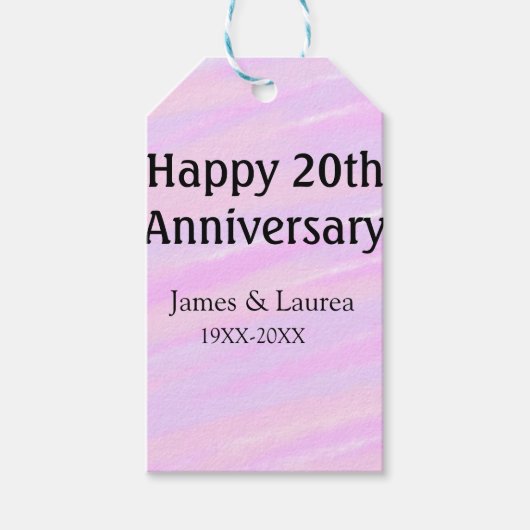 20周年記念 パステルピンクパープル 名前入り ギフトタグ (正面)