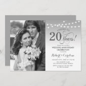 20周年記念 フォト付き - シルバー ホワイト 招待状 (正面/裏面)