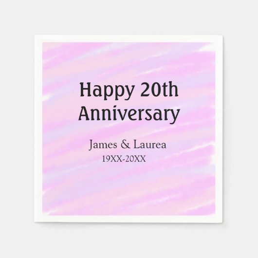 20周年記念 名前 ピンク パープル パステル スタンダードカクテルナプキン (正面)