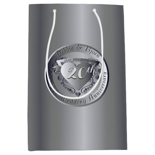 20周年記結婚念ハートエンブレム ミディアムペーパーバッグ (正面)