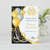 20周年 ゴールド&シルバーの誕生日 ご招待 招待状 (スタンド正面)