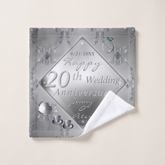 20周年 プラチナ・エメラルド 結婚記念日 バスタオル セット (ウォッシュタオル)