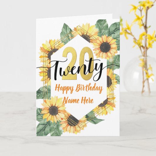 20回目のひまわり誕生日の挨拶 カード (黄色い花)