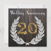20回目の結婚記念日 | ラスティックウッドとゴールド 招待状 (正面)