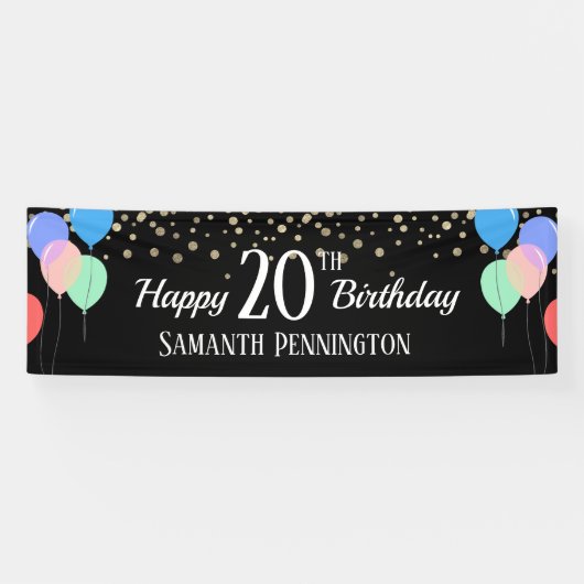 20回目の誕生日紙吹雪と風船 横断幕 (横)
