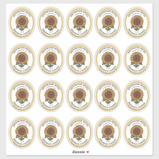 20小型ジャー楕円形ひまわりキャンドルラベル シール (シート)
