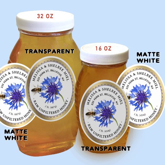20小瓶オーバルブルーフラワーハニーラベルとビー シール