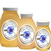 20小瓶オーバルブルーフラワーハニーラベルとビー シール