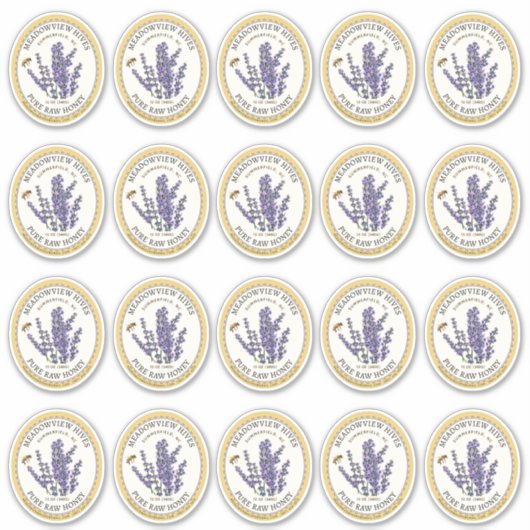 20小瓶オーバルラベンダーハニーラベル付き蜂 シール (正面)