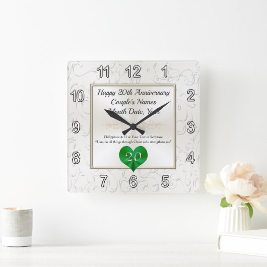 20年の結婚記念日、時計の贈り物 スクエア壁時計 (ホーム)
