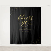 20年を祝って　ゴールド＆ブラックの誕生日パーティー タペストリー (正面)