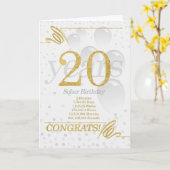 20年ソバー誕生日フェイク金ゴールドグリッター カード (黄色い花)