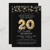 20年モダンクラス懇親会ブラック金ゴールドバルーン 招待状 (正面/裏面)