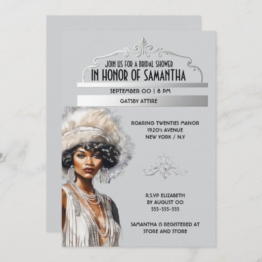 20年代のアフリカ系アメリカ人ギャツビー素晴らしを騒がせエレガントる 招待状 (正面/裏面)
