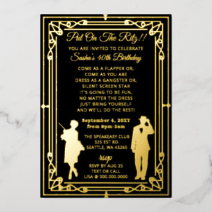 20年代のアートデコ・フラッパーガールとギャング 箔招待状