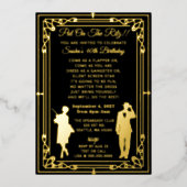 20年代のアート・デコ・フラッパーの女の子とギャング 箔招待状 (正面)