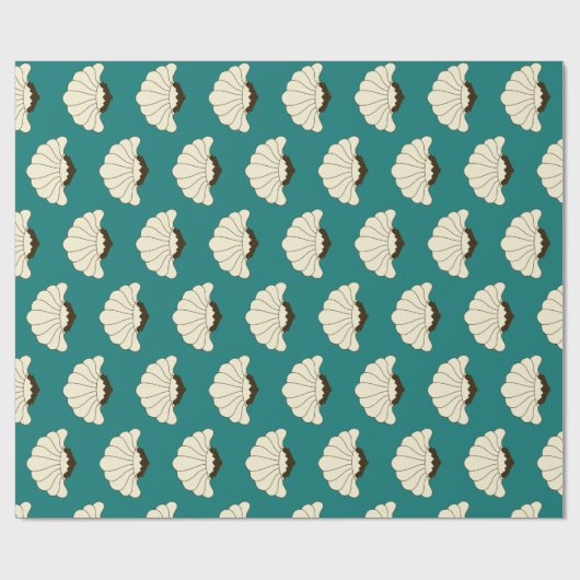 20年代のアールデコのクリームの花の開花及びティール（緑がかった色） ラッピングペーパー (フラット)