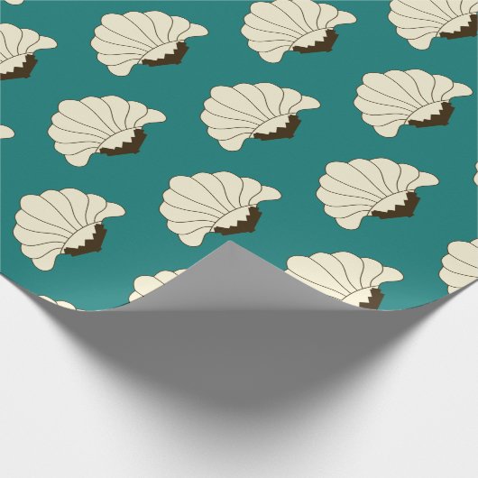 20年代のアールデコのクリームの花の開花及びティール（緑がかった色） ラッピングペーパー (角)