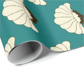 20年代のアールデコのクリームの花の開花及びティール(緑がかった色) ラッピングペーパー (ロールコーナー)